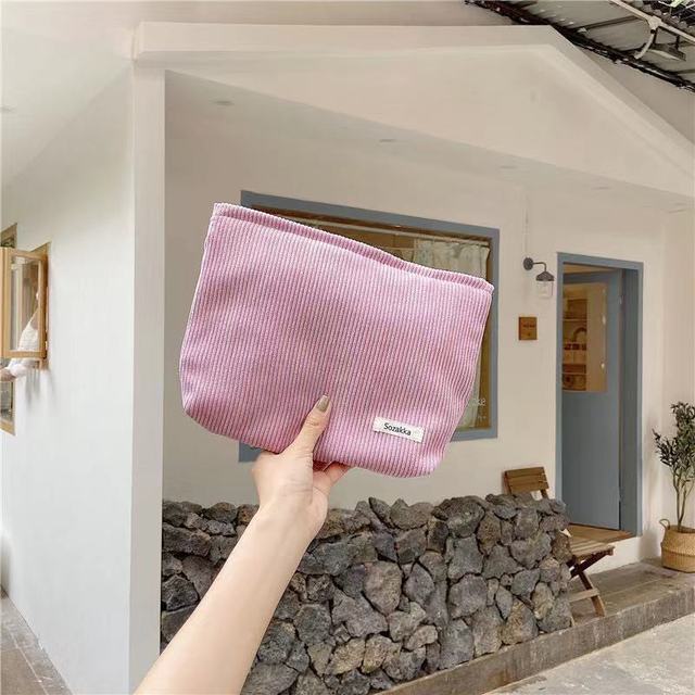 Corduroy Portable Cosmetic Bags Women Zipper Makeup Pouch Retro Simple Wash Cases Female Practical Storage Toiletries Organizer