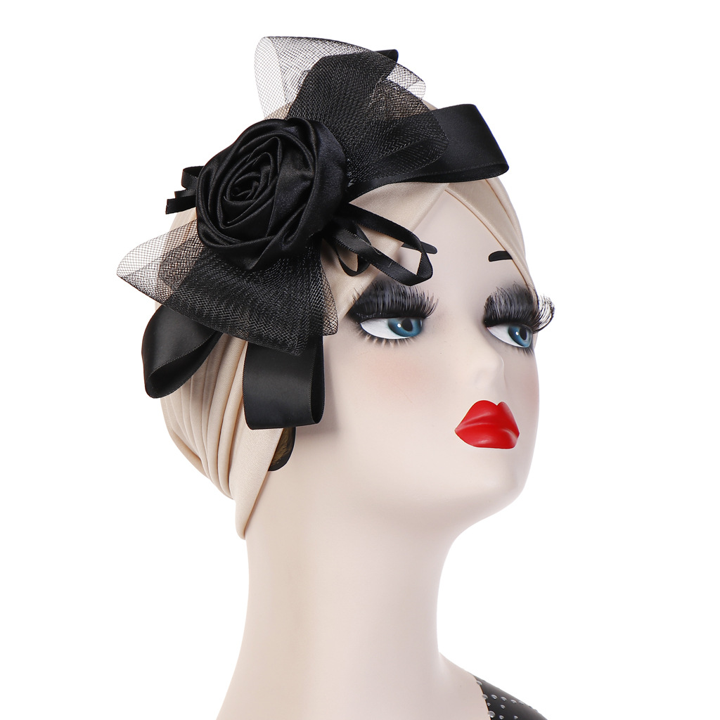Women Muslim Flower Indian Hat Mesh Bow Turban Hat Amazon Simple Decorative Hat