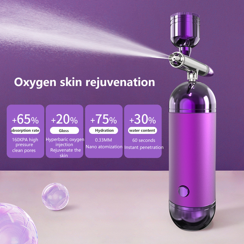 Oxygen Injector Nano High-pressure Spray Water Injector 160kpa Facial Beauty Hydration and Moisturizing Blue Light Oxygen Inject