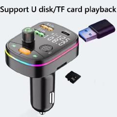 Car Bluetooth 5.0 FM TransmitterPD 20W  Wireless Dual USB  Display Charger Handsfree Music Audio Player With 7-colorful Light