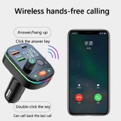 Car Bluetooth 5.0 FM TransmitterPD 20W  Wireless Dual USB  Display Charger Handsfree Music Audio Player With 7-colorful Light