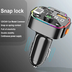 Car Bluetooth 5.0 FM Transmitter Wireless Handsfree Audio Receiver Ambient Light Auto MP3 Player 3.1A Dual USB PD Fast Charger