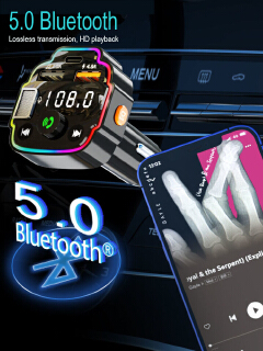 Car Bluetooth 5.0 FM Transmitter Wireless Handsfree Audio Receiver Ambient Light Auto MP3 Player 3.1A Dual USB PD Fast Charger