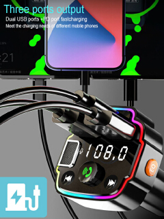 Car Bluetooth 5.0 FM Transmitter Wireless Handsfree Audio Receiver Ambient Light Auto MP3 Player 3.1A Dual USB PD Fast Charger
