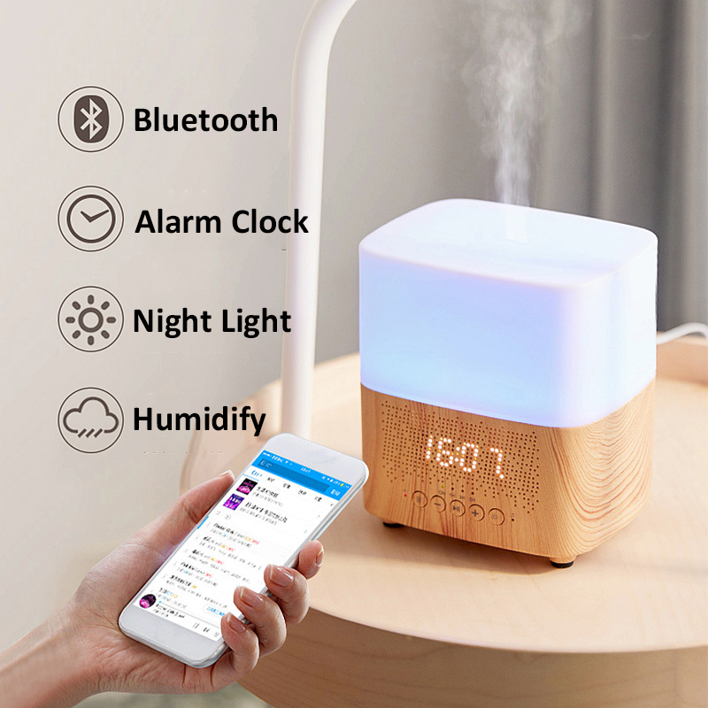 Bluetooth Clock Humidifier Air Aromatherapy Smart Wood Grain Aroma Diffuser Purifier Home Essential Oil Fragrance Machine