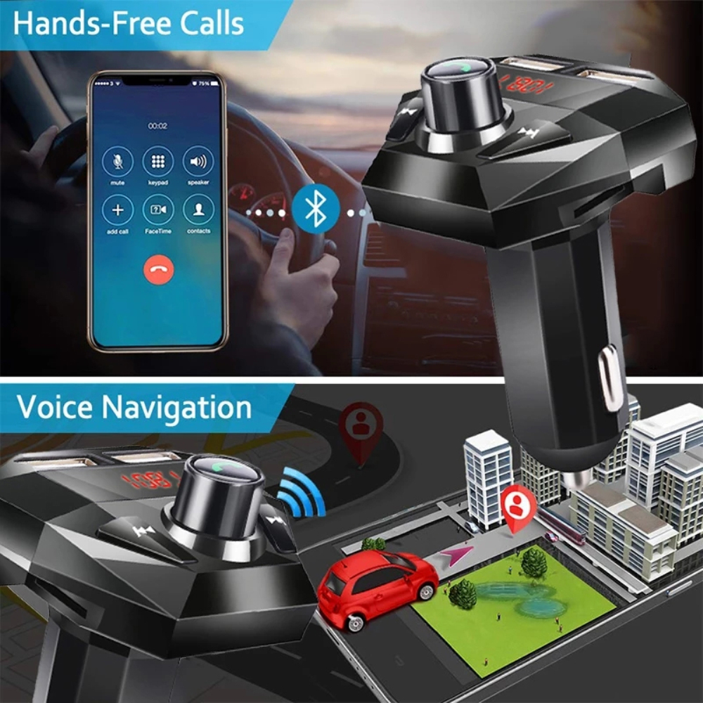 Bluetooth 4.0+EDR FM Transmitter Radio Adapter Noise Canceling Hands Free Car Kit Lossless MP3 Music Player Dual USB Charger