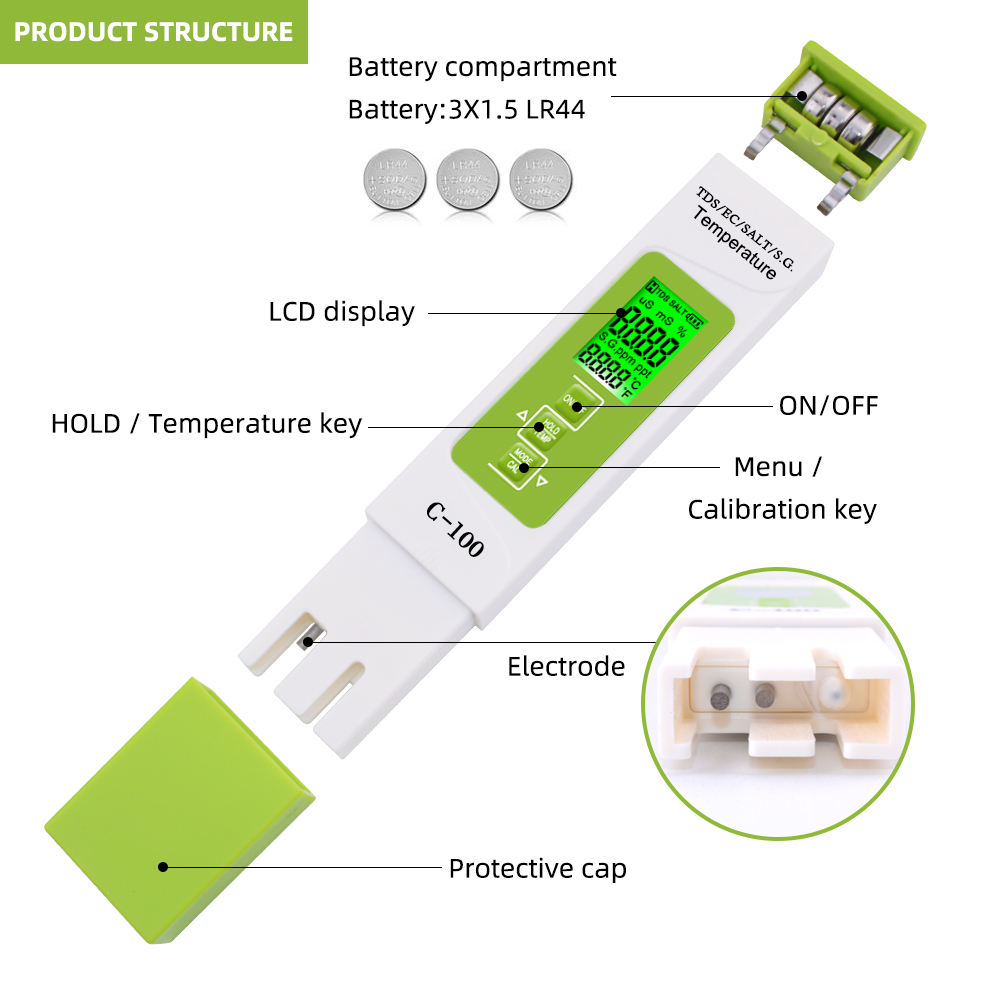 5 in 1 TDS/EC/Salinity/S.G./Temperature Salt Meter Digital Sea Water Quality Tester for Swimming Pools Drinking Water Aquarium