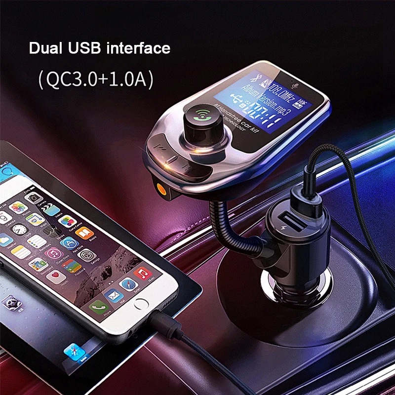 D4 Car Adapter MP3 Player LED Display Q3 Quick Charger Dual USB Connector Bluetooth Hands-free Calls Voice Broadcast