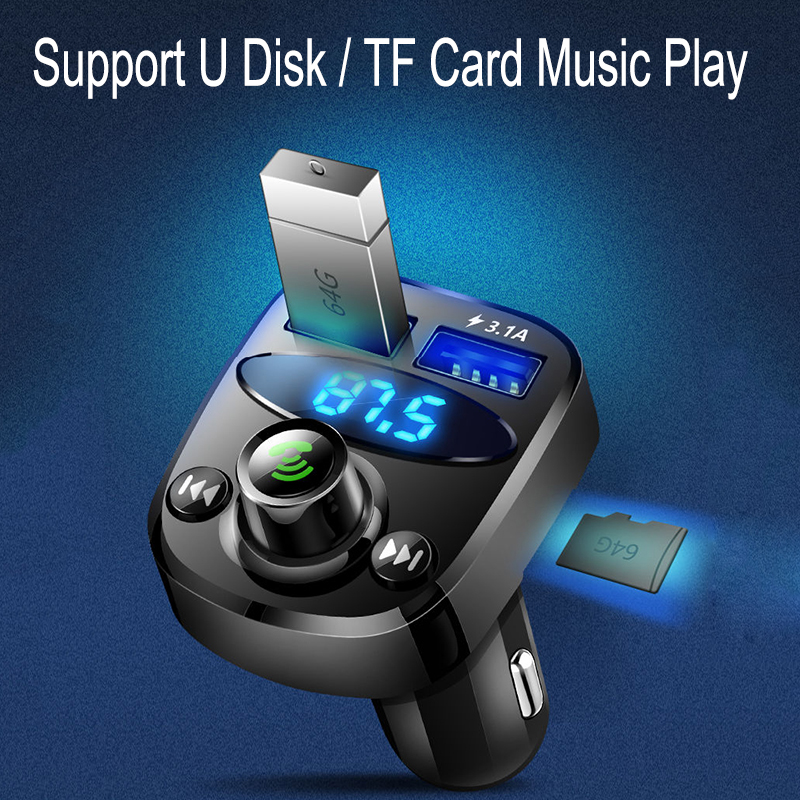 Bluetooth 5.0 FM Modulator Radio Adapter Car Trasmitter Audio Receiver Handsfree Call Dual USB 3.1A Charger Mp3 Player