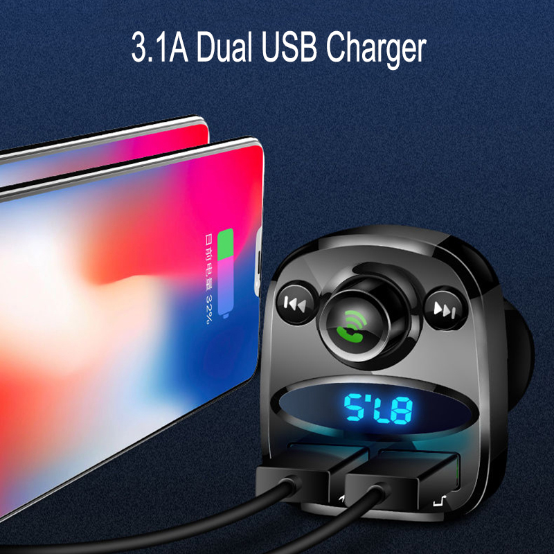 Bluetooth 5.0 FM Modulator Radio Adapter Car Trasmitter Audio Receiver Handsfree Call Dual USB 3.1A Charger Mp3 Player