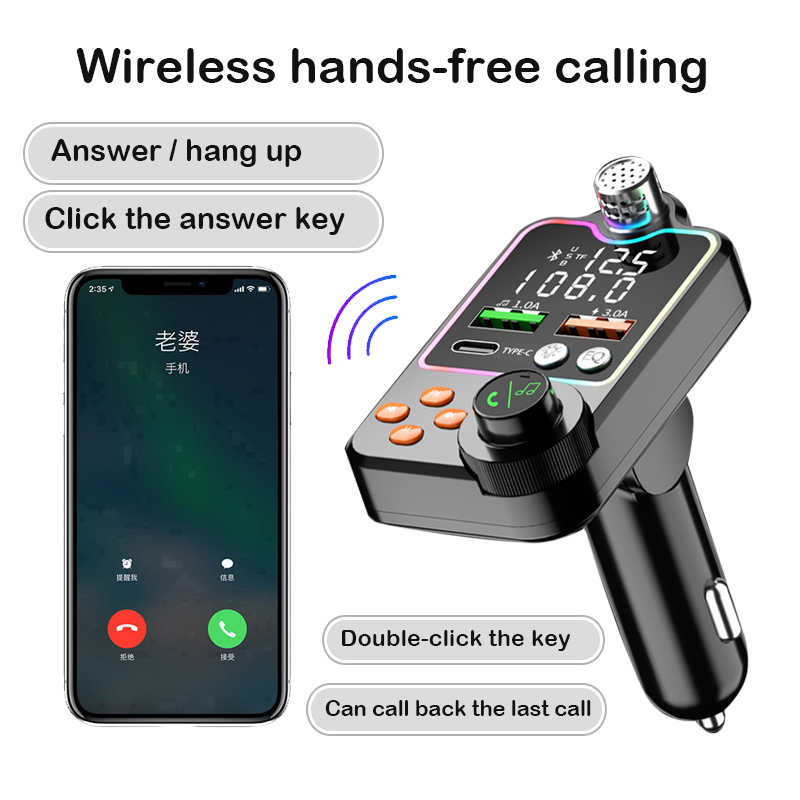 Bluetooth 5.0 Wireless FM Transmitter Dual Display PD Type-C Fast Charging Dual USB Charger Handsfree Car Kit FM Modulator
