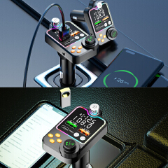 Bluetooth 5.0 Wireless FM Transmitter Dual Display PD Type-C Fast Charging Dual USB Charger Handsfree Car Kit FM Modulator