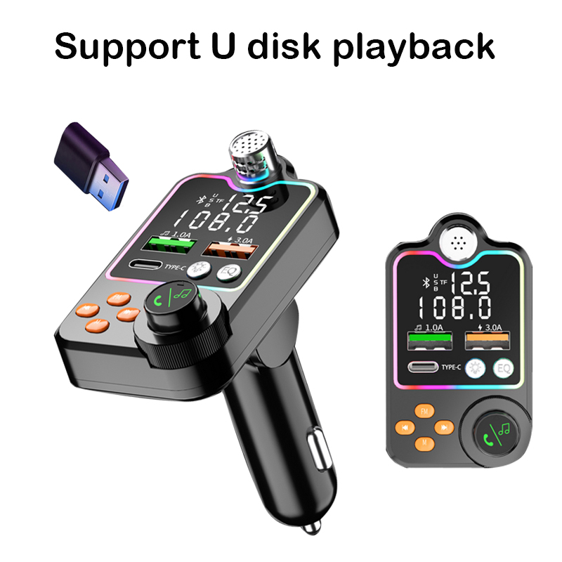 Bluetooth 5.0 Wireless FM Transmitter Dual Display PD Type-C Fast Charging Dual USB Charger Handsfree Car Kit FM Modulator