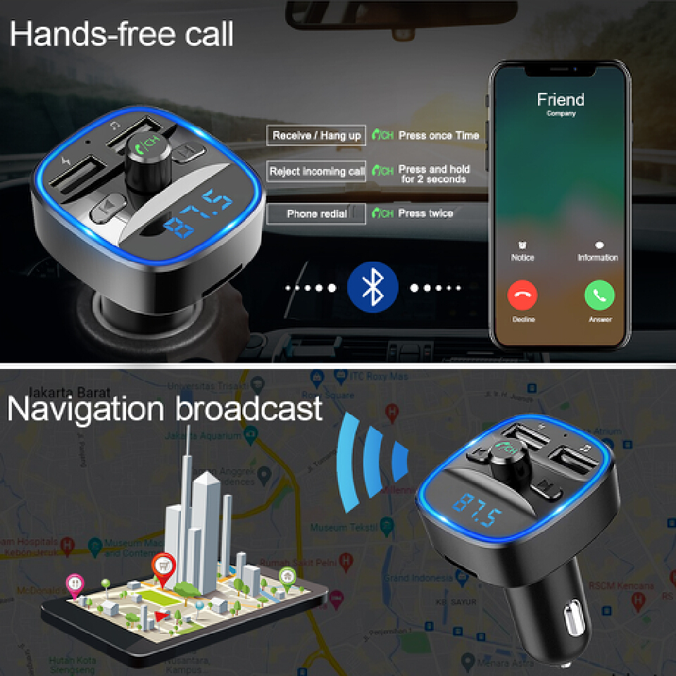 Bluetooth 5.0 Car FM Transmitter Wireless USB Fast Charger Handsfree Audio Receiver Adapter MP3 Player Auto Accessory