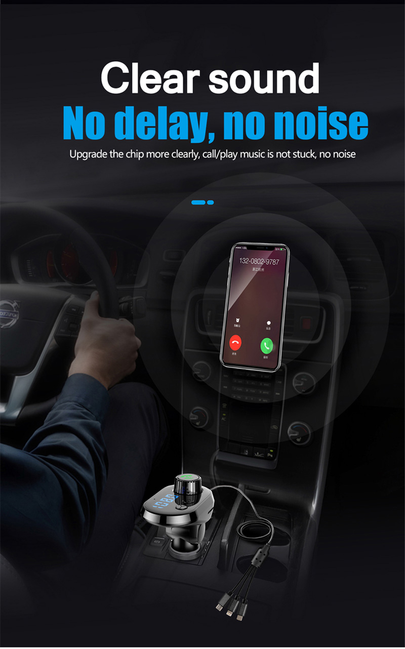 Quick Charge Car Multi Fast Charger Bluetooth Phone Fm Transmitter Car Audio MP3 Player Handsfree