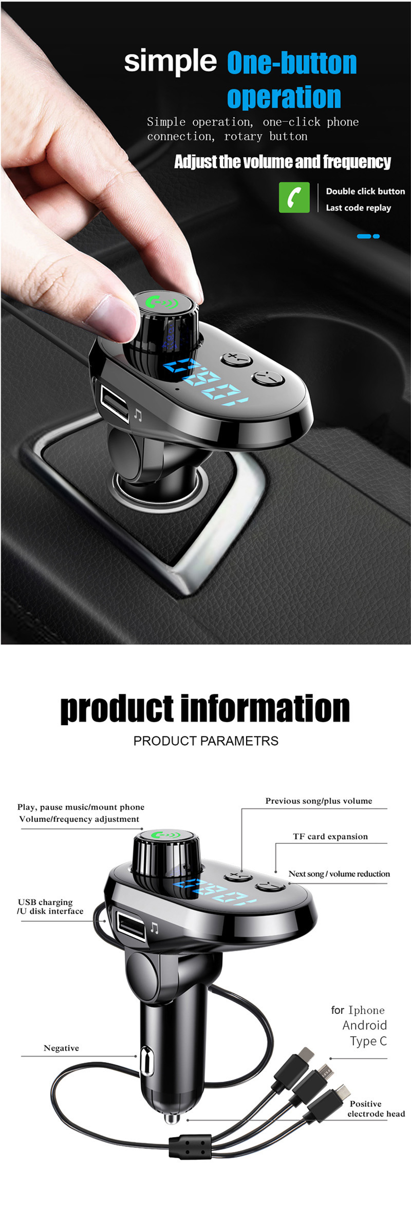 Quick Charge Car Multi Fast Charger Bluetooth Phone Fm Transmitter Car Audio MP3 Player Handsfree
