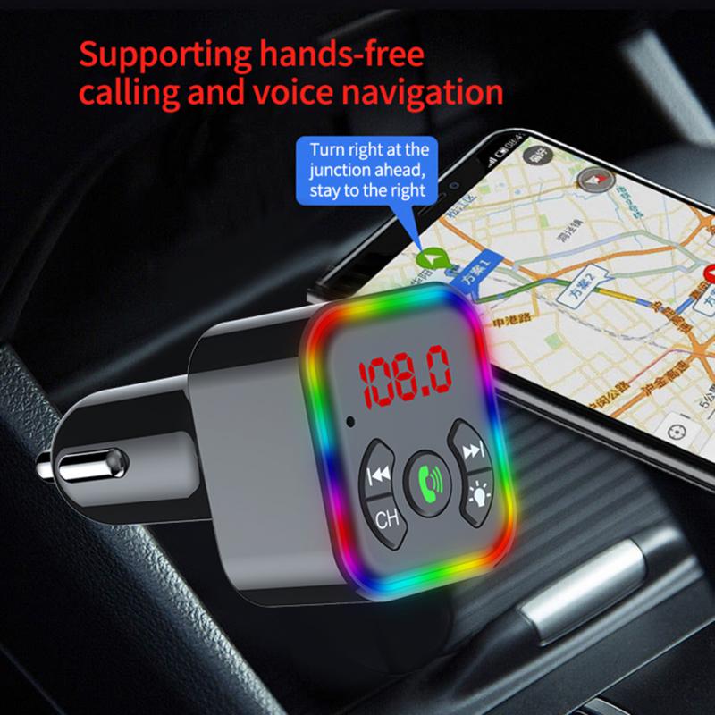 Car Bluetooth 5.0 FM Transmitter Wireless Handsfree U disk compatible Fm transmitter cigarette lighter car charger