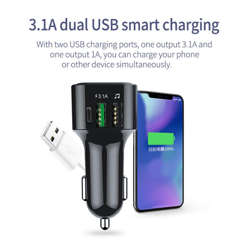 Car Bluetooth 5.0 FM Transmitter Wireless Handsfree U disk compatible Fm transmitter cigarette lighter car charger