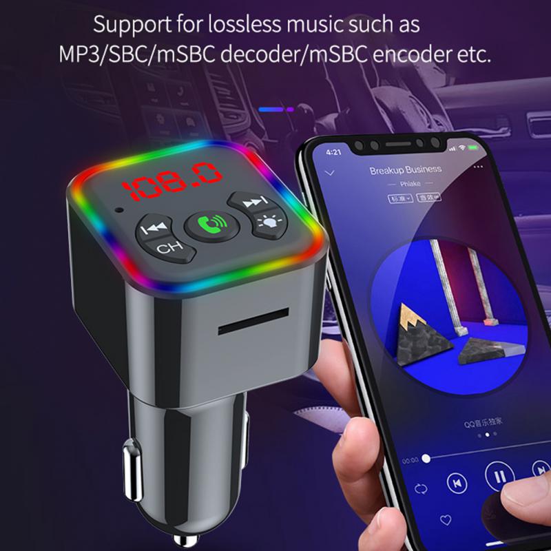 Car Bluetooth 5.0 FM Transmitter Wireless Handsfree U disk compatible Fm transmitter cigarette lighter car charger