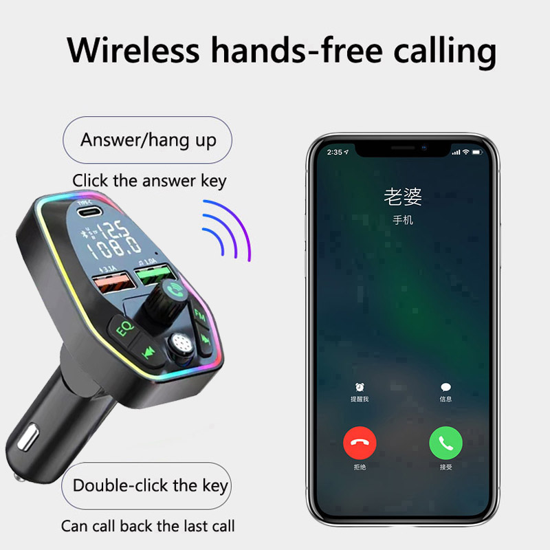 Bluetooth 5.0 Wireless FM Transmitter Dual Display Type C PD 20W 3.1A Fast Charging Dual USB Charger Handsfree Car Kit