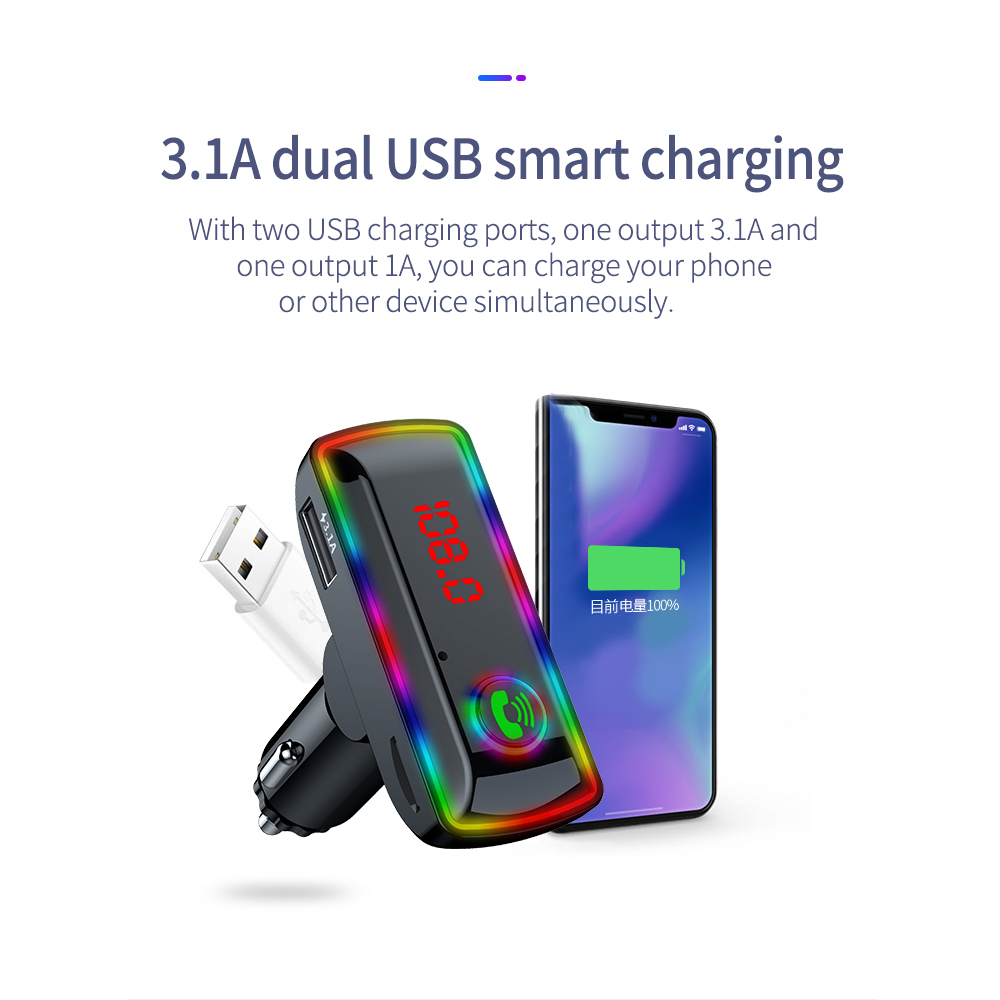 LED Car Bluetooth 5.0 FM Transmitter Wireless Handsfree Audio Receiver Auto MP3 Player 3.1A USB Fast Charger Car Accessories