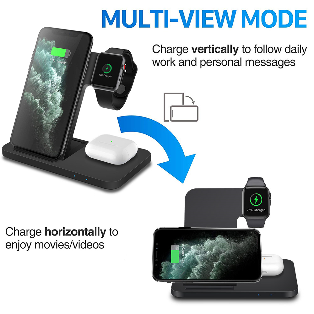 15W Qi Fast Wireless Charger Dock Station For iPhone 13 12 11 XS XR X 8 Apple Watch 7 6 5 4 3 2 AirPods Pro Charging Stand