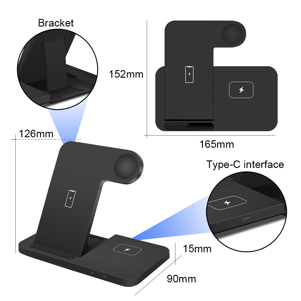 15W Qi Fast Wireless Charger Dock Station For iPhone 13 12 11 XS XR X 8 Apple Watch 7 6 5 4 3 2 AirPods Pro Charging Stand