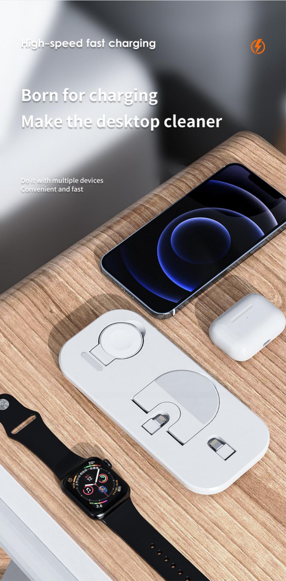 30W Qi Fast Wireless Charger Stand For iPhone 13 12 X 8 Apple Watch 3 in 1 Foldable Charging Dock Station for Airpods Pro iWatch