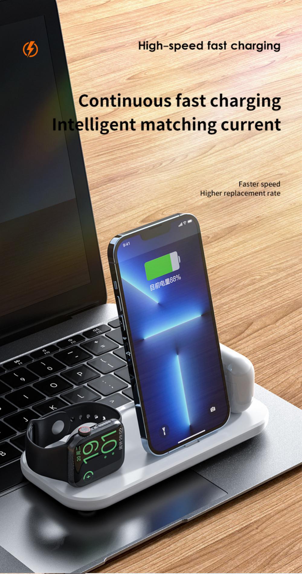 30W Qi Fast Wireless Charger Stand For iPhone 13 12 X 8 Apple Watch 3 in 1 Foldable Charging Dock Station for Airpods Pro iWatch