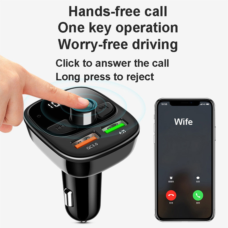Car FM Transmitter QC3.0 Quick Charger Bluetooth 5.0 Handsfree Car Kit MP3 Music Player Adapter Dual USB Support TF Card