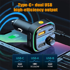FM Transmitter U Disk Car MP3 Player USB C 3.1A Fast Charging Car Charger Wireless Handsfree Bluetooth-compatible 5.0 Car Kit