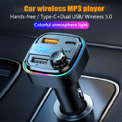 FM Transmitter U Disk Car MP3 Player USB C 3.1A Fast Charging Car Charger Wireless Handsfree Bluetooth-compatible 5.0 Car Kit