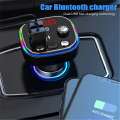 Car Cigarette Lighter FM Transmitter Audio Player Bluetooth-compatible 5.0 Colorful Lights MP3 Player 2 USB 5V 3.1A Fast Charger