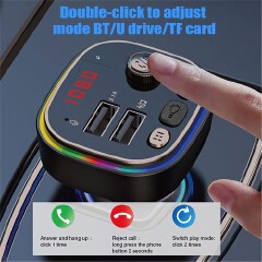 Car Cigarette Lighter FM Transmitter Audio Player Bluetooth-compatible 5.0 Colorful Lights MP3 Player 2 USB 5V 3.1A Fast Charger