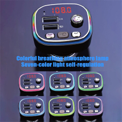 Car Cigarette Lighter FM Transmitter Audio Player Bluetooth-compatible 5.0 Colorful Lights MP3 Player 2 USB 5V 3.1A Fast Charger