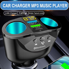 Car Bluetooth 5.0 FM Transmitter Hands-free Car Kit MP3 Modulator Player 4.8A/QC3.0 Dual Fast Charger 2 Cigarette Lighter Port