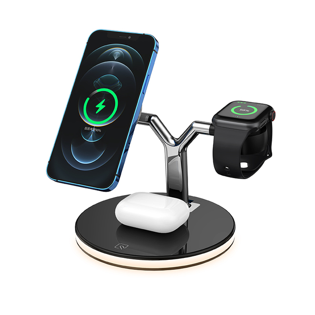 3 in 1 Wireless Charging Station for Apple Magsafe Magnetic Fast Charger Stand for iPhone 13/12 Series Watch Airpods with LED