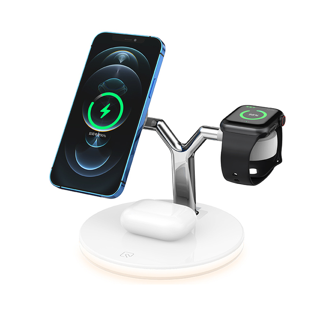 3 in 1 Wireless Charging Station for Apple Magsafe Magnetic Fast Charger Stand for iPhone 13/12 Series Watch Airpods with LED