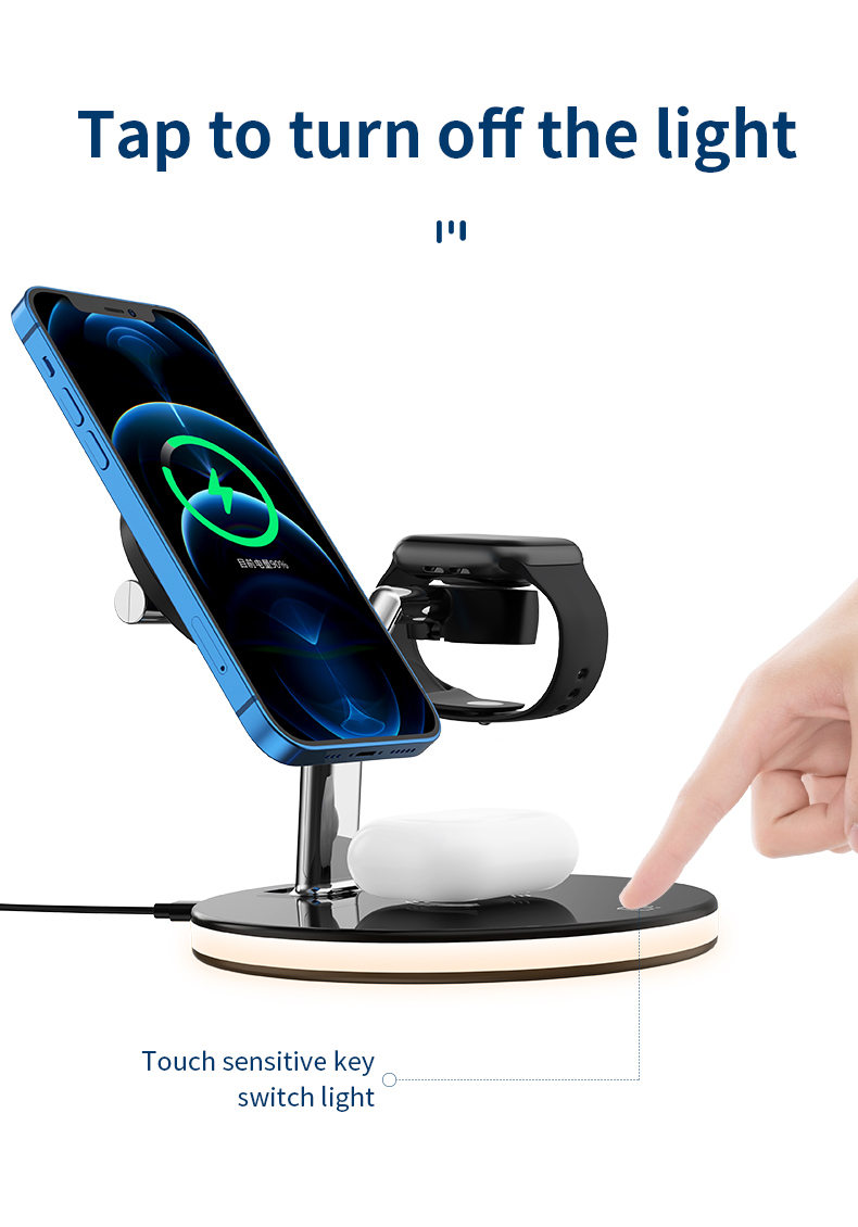 3 in 1 Wireless Charging Station for Apple Magsafe Magnetic Fast Charger Stand for iPhone 13/12 Series Watch Airpods with LED