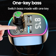 Bluetooth 5.0 FM Transmitter Handsfree Car Kit MP3 Player EQ Mode Dual USB Car Charger Colorful Light TF Card U Disk Player