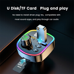 Bluetooth 5.0 FM Transmitter Handsfree Car Kit MP3 Player EQ Mode Dual USB Car Charger Colorful Light TF Card U Disk Player
