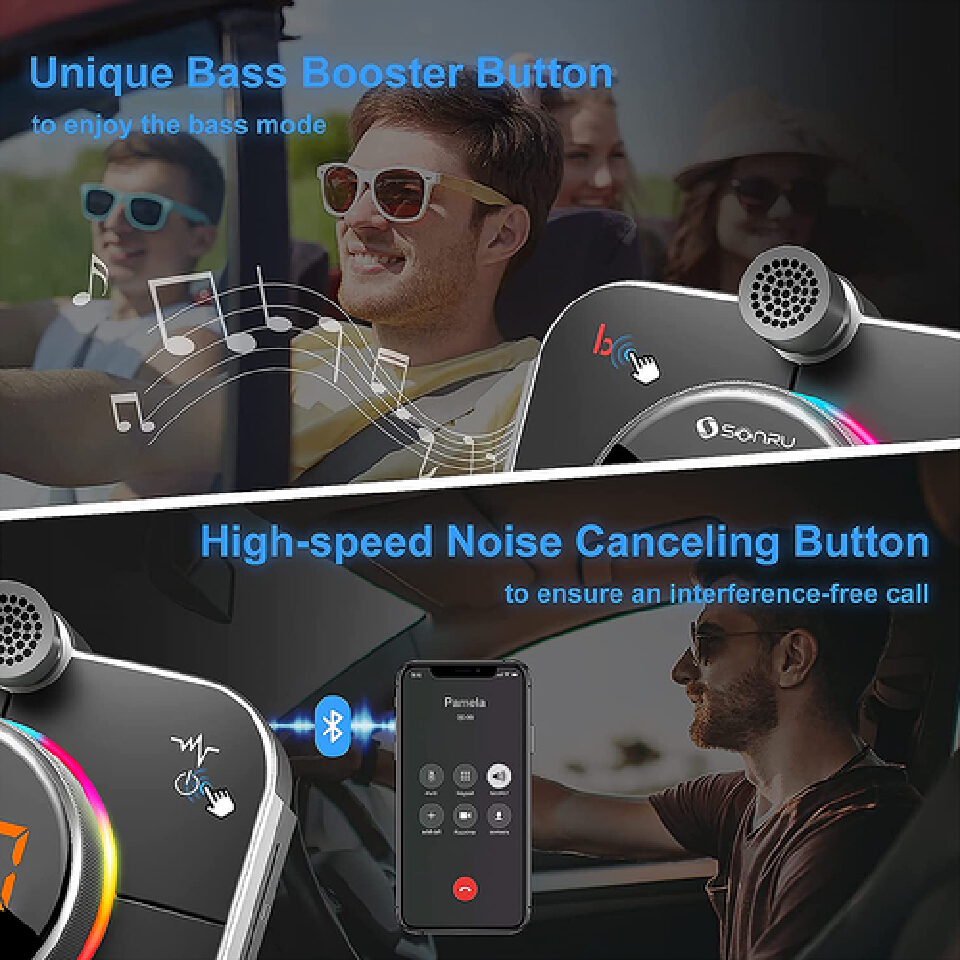 Bluetooth 5.0 FM Transmitter Modulator RGB Light Wireless Car MP3 Player with TF Slot USB Music Play PD 20W QC3.0 Fast Charger