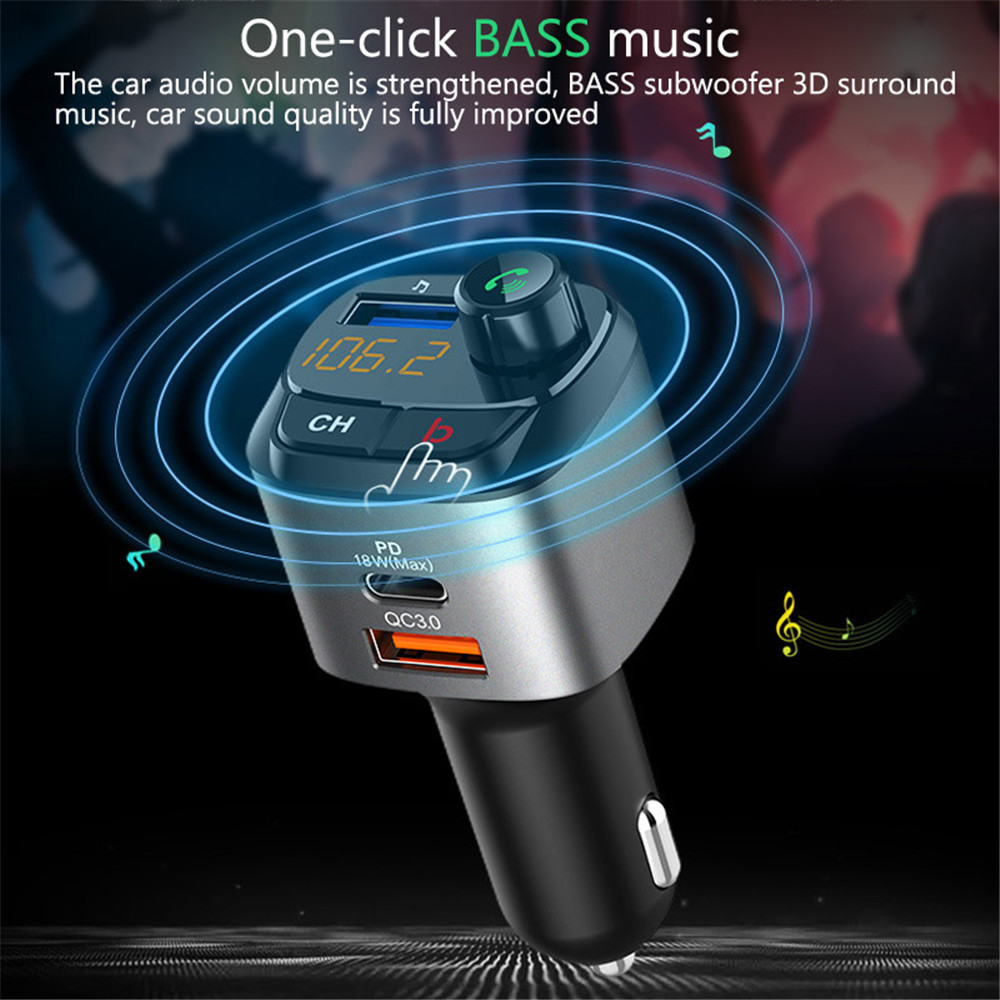 QC 3.0 Dual USB Charger Car Bluetooth 5.0 Fm Transmitter MP3 Player Car Kit TF Card Car Quick Charge Adapter Handsfree Calling