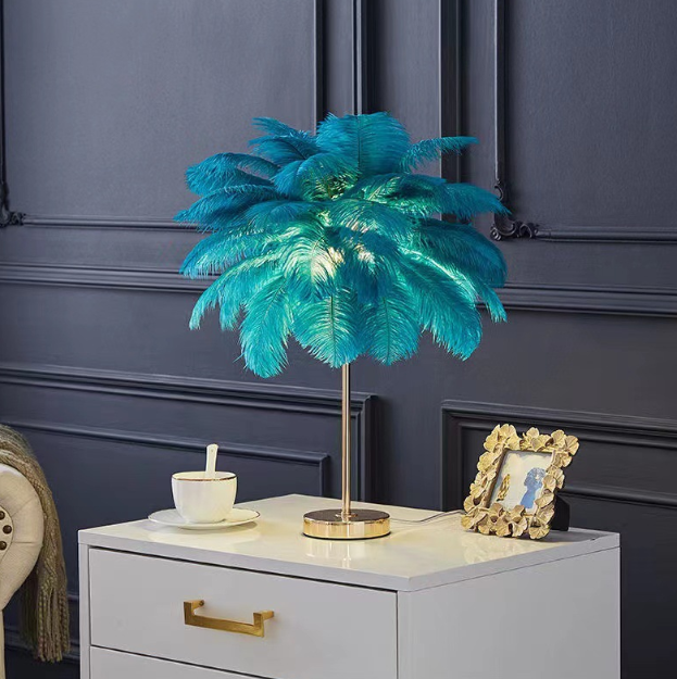 Creative Feather Table Lamp with Remote Control USB/AA Battery Power Desk Lamp Tree Feather Lampshade Night Light for Birthday