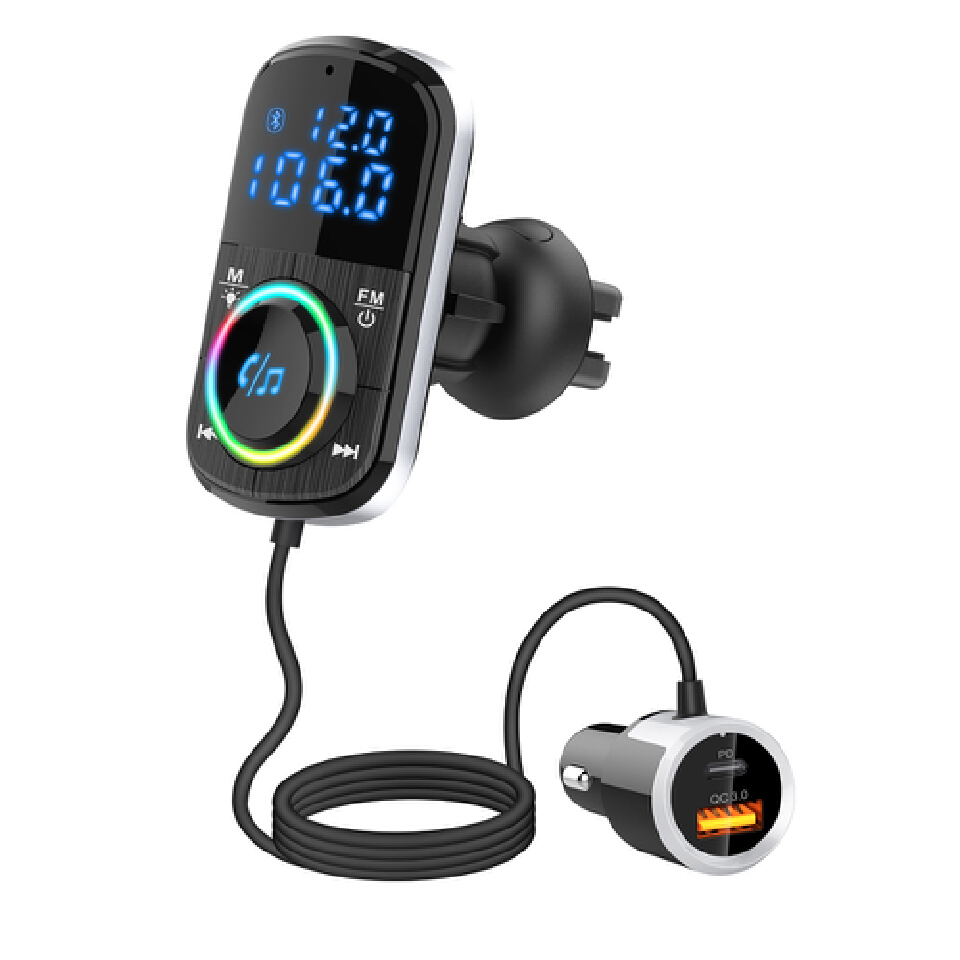 Car FM Transmitter Car Charger Bluetooth 5.0 QC 3.0 Fast Charge PD Car Charger MP3 Music Player Ambient Light TF Card