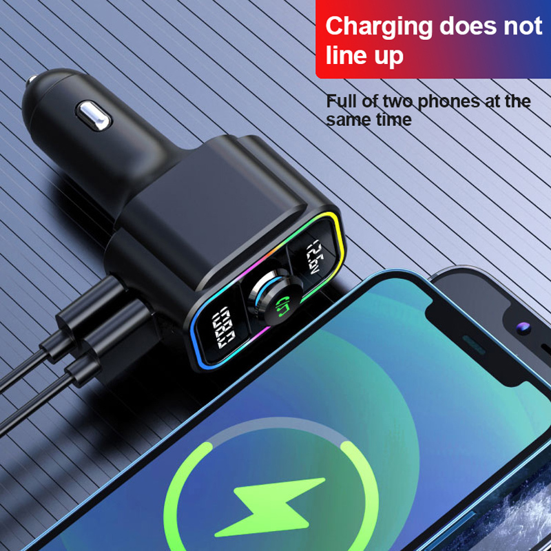 Dual Screens FM Transmitter Bluetooth 5.0 Handsfree Mp3 Player 22.5W Super Fast QC3.0 Car Charge Audio USB Charger U Disk Player