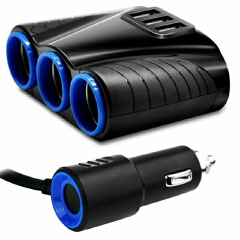 3 Way 12V 24V Multi Socket Car Cigarette Lighter Splitter USB Charger Adapter