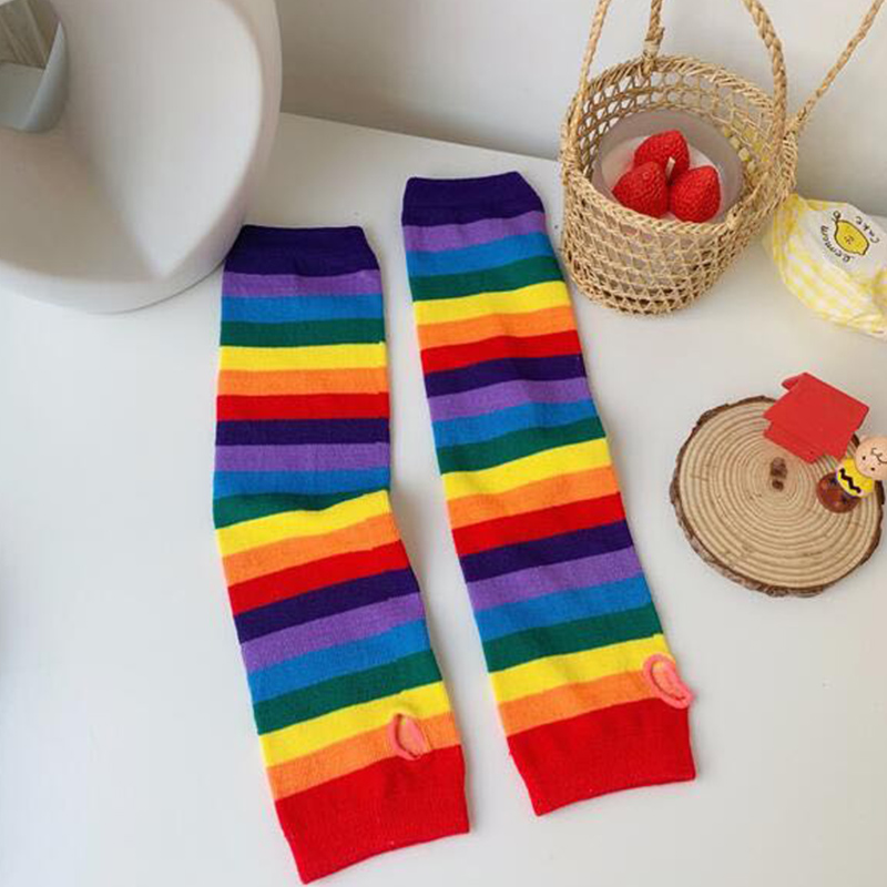 Colorful Candy Color Cute Arm Sleeves  Striped Arm Sleeves Rainbow Sun Protection Sleeve