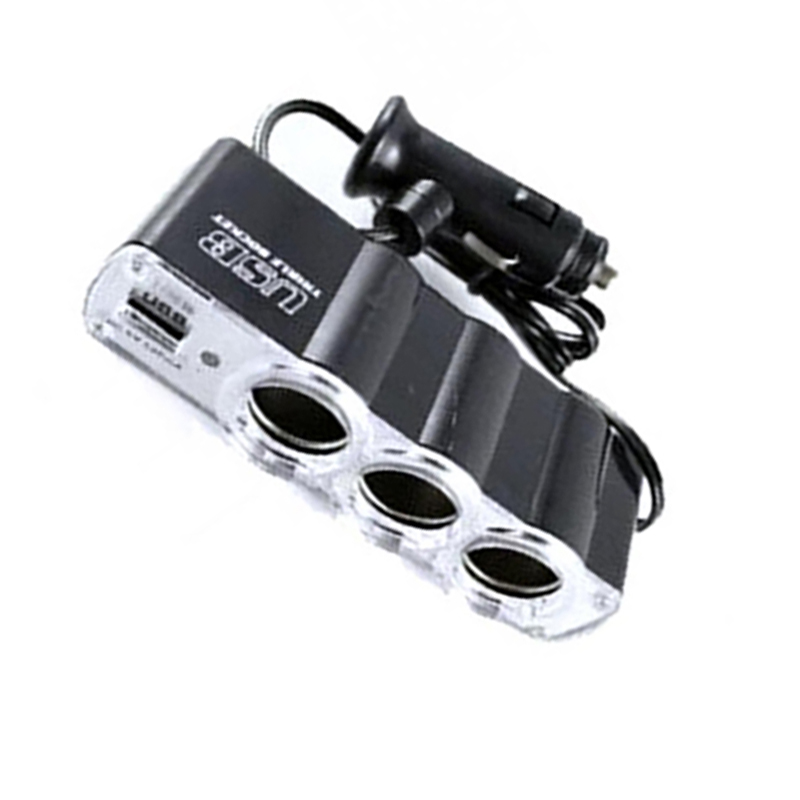 4 in 1 3-Socket Cigarette Lighter Splitter 12V/24V Car Power DC Outlet Adapter with  USB Charging Ports Car Charger