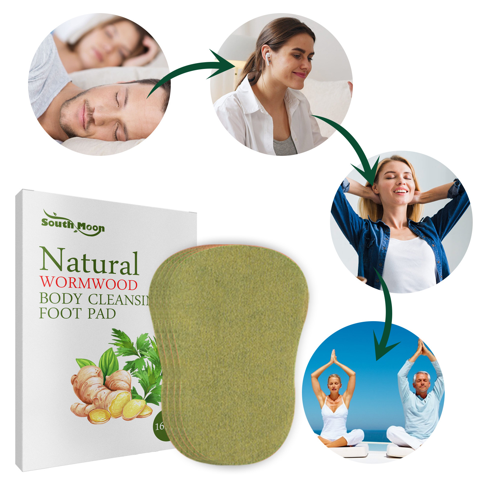 16pcs Foot Detox Patches Relieve Stress Help Sleeping Body Toxins Cleansing Weight Loss Foot Care Wormwood Ginger Detox Pad